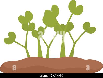 Plusieurs petites plantes vertes aux tiges épaisses poussent à partir de sol brun Illustration de Vecteur