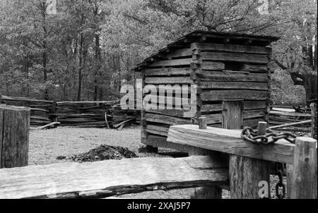 Old Shed au Lincoln Boyhood National Memorial, Indiana, États-Unis. Banque D'Images