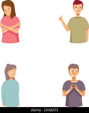 Illustration de quatre jeunes adultes affichant des émotions différentes, adaptées à divers besoins de conception Illustration de Vecteur