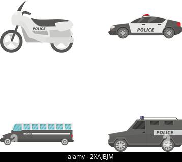 Illustration vectorielle de la moto de police, voiture, bus, et van isolé sur blanc Illustration de Vecteur