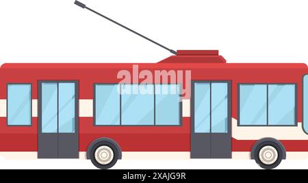 Trolleybus rouge isolé sur fond blanc, le véhicule de transport public se déplace sur la rue de la ville, vue de côté Illustration de Vecteur