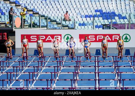 Rome, Italie. 07 juin 2024. Rome, Italie, le 7 juin 2024 : les athlètes attendent le départ de l'Heptathlon féminin lors des Championnats d'Europe d'athlétisme 2024 au Stadio Olimpico à Rome, Italie. (Daniela Porcelli/SPP) crédit : SPP Sport Press photo. /Alamy Live News Banque D'Images