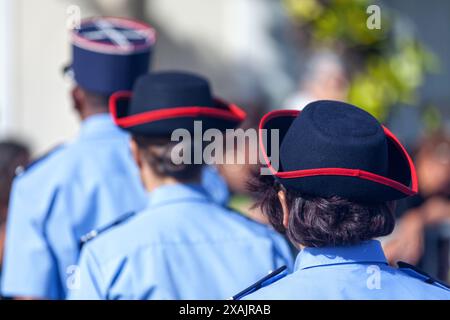 Saint Denis, Réunion - 14 juillet 2016 : défilé des gendarmes pendant la fête de la Bastille. Banque D'Images