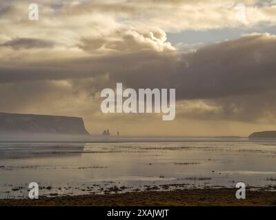 Vue panoramique au phare de la péninsule de Dyrholaey sur la côte sud de l'Islande Banque D'Images