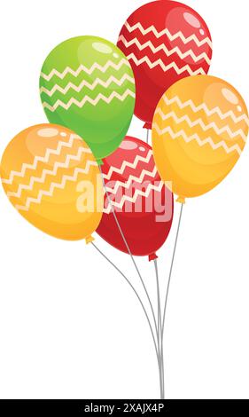 Cinq ballons colorés avec un motif chevron flottant sur un fond blanc Illustration de Vecteur