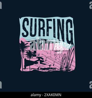 Surfing Paradise Summer Beach poster Safeguard t shirt design Illustration de Vecteur