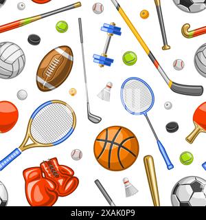 Vector Sports Seamless Pattern, fond décoratif avec de nombreuses illustrations découpées de divers équipements sportifs volants, placard carré avec groupe de vari Illustration de Vecteur