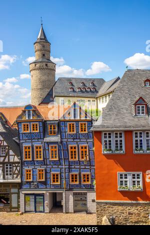 Vue sur une vieille ville, maisons à colombages et rues d'une ville. Idstein dans le Taunus, Hesse, Allemagne Banque D'Images