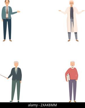 Illustrations de quatre hommes âgés différents dans divers vêtements et poses, isolés sur fond blanc Illustration de Vecteur