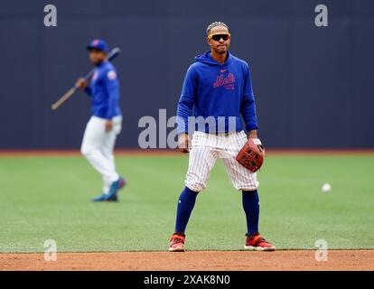 Francisco Lindor des New York mets lors d'une journée d'entraînement avant le match des séries MLB London Series au London Stadium, à Londres. Date de la photo : vendredi 7 juin 2024. Banque D'Images