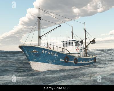 Chalutier de pêche dans la mer orageuse Banque D'Images