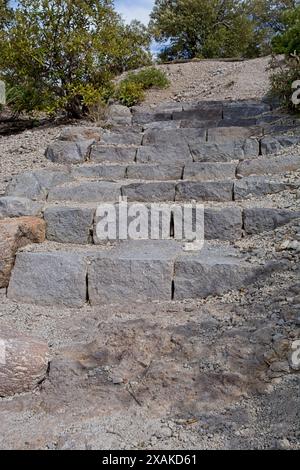 Blocs de granit étapes sur le sentier de randonnée dans le monument national de Chiricahua Banque D'Images