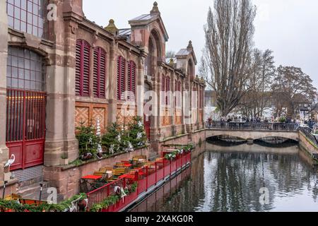 Europe, France, Grand est, Alsace, Colmar, la petite Venise, Market Hall Marche couverte Colmar sur le canal de Lauch Banque D'Images