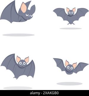 Adorable et joyeuse illustrations de chauve-souris de dessin animé pour les enfants mettant en vedette des créatures nocturnes mignonnes, amicales et ludiques avec des ailes, parfaites pour halloween et des dessins sur le thème de la vie sauvage Illustration de Vecteur