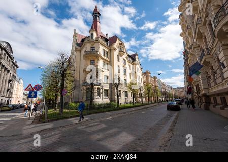 Bâtiments Art Nouveau sur Alberta iela à Riga, site du patrimoine mondial de l'UNESCO, Riga, Lettonie Banque D'Images