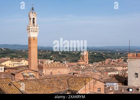 Vue sur les toits de Sienne vers la Torre Magna, vue depuis le toit de la cathédrale de Sienne, Italie Banque D'Images