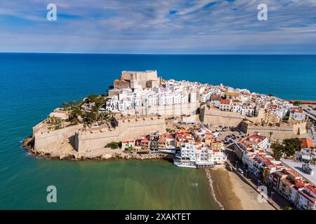 Vue aérienne de la vieille ville, Peniscola, Communauté Valencienne, Espagne Banque D'Images