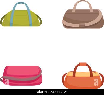 Collection d'illustration colorée de quatre sacs de voyage différents de style dessin animé Illustration de Vecteur
