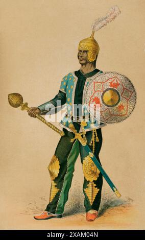 Perse antique. Empire Timuride. Général persan du XVe siècle. Chromolithographie. Historia Universal, de Cesar Cantu. Volume IX, 1881. Banque D'Images