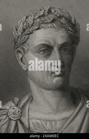 Constantin Ier le Grand (Gaius Flavius Valerius Constantinus) (vers 272 - 337). Empereur romain. Portrait. Gravure. Détail. Historia Universal), par Cesar Cantu. Volume II, 1854. Banque D'Images