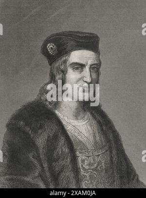 Gonzalo Fernandez de Cordoba (1453-1515), appelé 'El Gran Capitan' ('le Grand Capitaine)'. Général espagnol. Portrait. Gravure de Geoffroy. Historia Universal, de Cesar Cantu. Volume IV, 1856. Banque D'Images