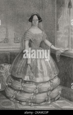 Sophie de Suède (1801-1865) Princesse de Suède et grande-duchesse consort de Bade (1830-1852), par son mariage avec Léopold Ier (1790-1852), grand-duc de Bade (1830-1852). Portrait. Lithographie de J.J. Martinez. 'Reyes Contemporaneos' (Rois contemporains). Volume II. publié à Madrid, 1852. Banque D'Images