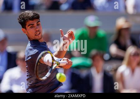 Roland Garros, 07 juin 2024 : Carlos Alcaraz (ESP) lors de l'Open de France 2024. Alamy Live News/Corleve Banque D'Images