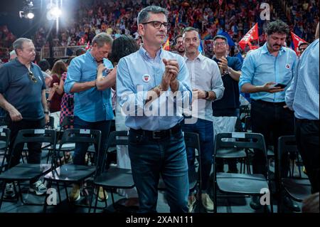 Fuenlabrada, Espagne. 07 juin 2024. Felix Bolano, ministre espagnol de la Présidence, de la Justice et des relations parlementaires, vu lors de la cérémonie de clôture de la campagne électorale du parti PSOE pour les élections au Parlement européen. Crédit : SOPA images Limited/Alamy Live News Banque D'Images