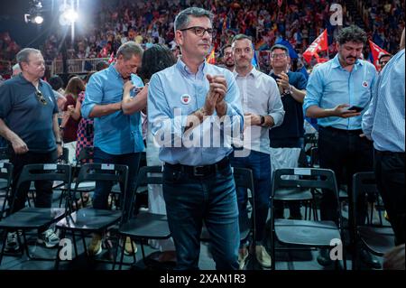 Fuenlabrada, Espagne. 07 juin 2024. Felix Bolano, ministre espagnol de la Présidence, de la Justice et des relations parlementaires, vu lors de la cérémonie de clôture de la campagne électorale du parti PSOE pour les élections au Parlement européen. (Photo Alberto Gardin/SOPA images/SIPA USA) crédit : SIPA USA/Alamy Live News Banque D'Images