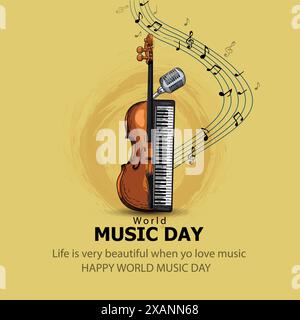 joyeux événement de la journée mondiale de la musique et instruments de musique avec fond clair. illustration vectorielle abstraite Illustration de Vecteur
