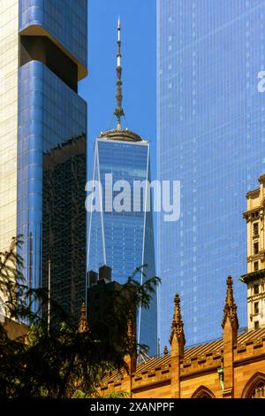 World Trade Center dans Lower Manhattan et Financial District par une soirée ensoleillée, New York, NY. USA. Banque D'Images