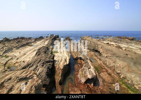 Photo des strates de la côte d'Arasaki sur la péninsule de Miura Banque D'Images