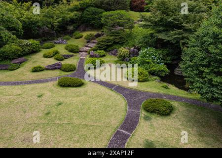 International House Garden a été désigné par le célèbre architecte paysagiste Ogawa Jihei en 1929 pour un manoir qui occupait la propriété avant la co Banque D'Images