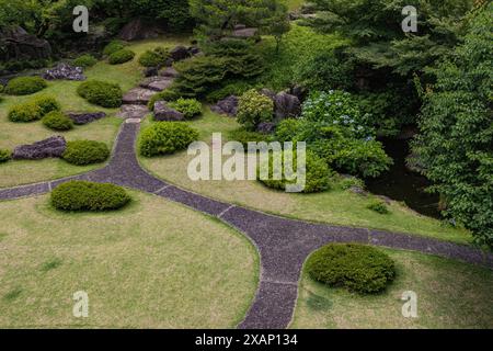 International House Garden a été désigné par le célèbre architecte paysagiste Ogawa Jihei en 1929 pour un manoir qui occupait la propriété avant la co Banque D'Images