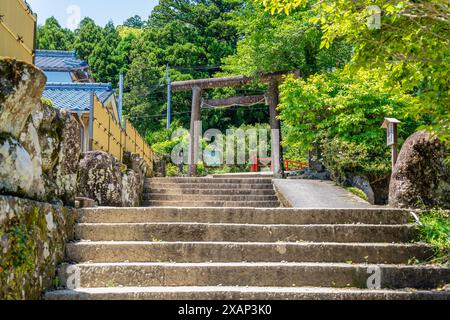 Pente d'escalier pavée Daimon-zaka . Courte promenade sur la route de pèlerinage de Kumano Kodo. Banque D'Images