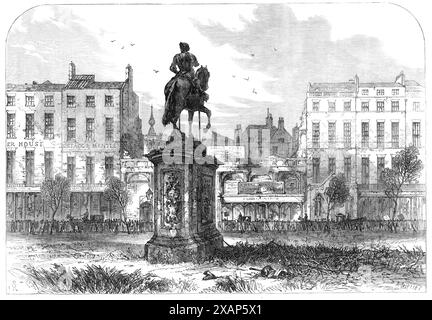 Un croquis à Leicester-Square, [Londres], 1868. « Peu de sites dans la métropole ont exposé autant de phases de sa vie hétérogène que Leicester-Square. D'autres places peuvent être plus abondamment storiés avec des souvenirs des riches et des grands ; mais il n'y a pas de zone ou "espace-jardin" qui a connu beaucoup de choses aussi damnées de lumière et d'ombre que celle qui porte le nom noble de Leicester. Dans ses deux siècles et demi d'existence, il a été la demeure de l'héritier du trône et "le lieu de versement des princes", mais il présente maintenant un désert déchet au premier plan de notre point de vue, un Banque D'Images