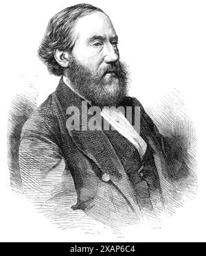 Mr. J. B. Waring, commissaire en chef, Leeds Art-Exhibition, 1868. Gravure d'après une photographie de Mr. J. Ramsden. 'M. Waring, dans sa jeunesse, était l'élève stagiaire d'un architecte londonien, quand il est devenu un étudiant de la Royal Academy, et a obtenu la grande médaille d'argent accordée par la Société des Arts pour la conception d'ornements architecturaux... en 1854, [il] a aidé MM. Digby Wyatt à compiler les manuels du Palais de cristal aux cours byzantine, Renaissance, médiévale et italienne. L'année suivante, il produit un travail sur "les arts liés à l'architecture en Italie centrale", l'orig Banque D'Images