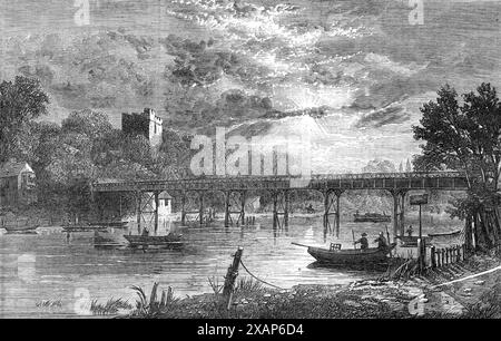 Nouveau pont de fer sur la Tamise à Cookham, 1868. Le nouveau pont a été construit par MM. Pease, Hutchinson, et Co., de la Skerne Ironworks... sous la supervision immédiate de M. W. G. Fossick et sous l'inspection de M. W. Atkinson, C.E.. De la Cookham Bridge Company. Le prix du contrat était de &#xa3;2520, qui comprenait le coût total de construction du nouveau pont et d'enlèvement de l'ancien pont, avec tous les matériaux... le pont a une élégance de conception considérable. Sa longueur est de 335 pi, sa largeur libre de la chaussée est de 20 pi, et sa hauteur au centre du lit de la rivière au sommet de la rivière Banque D'Images