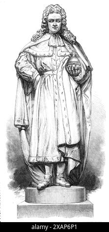 Statue de Guillaume III, par T. Woolner, dans Westminster Hall, [Londres], 1868. 'La ressemblance du roi William semble être bonne, cependant, de M. Woolner, nous aurions dû nous attendre à voir la faiblesse du physique du Hollandais indiqué. L'attitude n'est pas affectée : une main reposant sur la hanche, l'autre tenant le globe, signe du pouvoir royal. Les robes d'État sont traitées en grande partie, sans une tentative indue de faire des "draperies" hors des masses insolubles. Tiré de "Illustrated London News", 1868. Banque D'Images