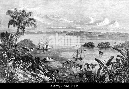 La baie de Samana, créée Domingo, récemment achetée par les États-Unis, 1868. La baie est '...une vaste entrée de la mer, quarante milles de long et douze de large, à l'extrémité ouest de la grande île de Domingo, ou Hayti. Il est formé par la péninsule, ou plutôt l'île, du même nom, divisée du continent par des criques remplies d'eau à marée haute. Cela abrite la baie du côté nord, et il offre un mouillage sûr et puissant pour un nombre quelconque de ships...it a été proposé pour placer 4000 ou 5000 colons américains dans le pays, dont la population est estimée à seulement environ Banque D'Images