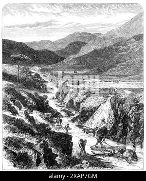 The Sutherlandshire Gold Diggings : Kildonan Burn, [en Écosse], 1869. 'Les résultats scientifiques des opérations, pour autant qu'elles aient été poursuivies, sont faibles, mais très intéressants... pour la plupart les particules sont petites... l'invasion des sauvages solitaires de Sutherland par des bandes de mineurs armés de pelles et de mattocks, avec des berceaux, "longs Toms," et les écluses, a créé une panique parmi les éleveurs de moutons et les sportifs. La perte des hauteurs herbeuses sucrées le long des flancs des brûlures est une question sérieuse pour les moutons pendant la saison d'agneau, quand ils ont trouvé refuge là-bas dans la tempête Banque D'Images