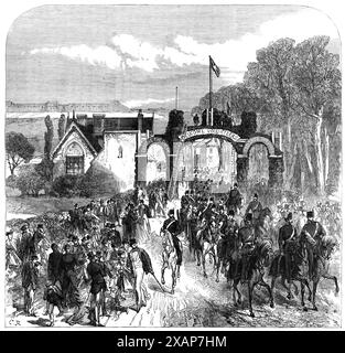 The Volunteer Review à Portsmouth : le 1er artillerie Middlesex passant par Cosham le vendredi Saint, 1868. '...les batteries de campagne...ont marché depuis le siège social par la route...vers 2,30 heures le canon principal des batteries a été vu du village de Cosham traversant le sommet de Portsdown par la vieille route londonienne...dans le reste de la marche du Middlesex vers Portsmouth, ils étaient accompagnés par une vaste foule. Tous Portsmouth, Southsea, Portsea et Landport semblaient avoir fait honneur aux étrangers, et les quatre milles et demi de route entre Portsdown et Southsea-Common Banque D'Images