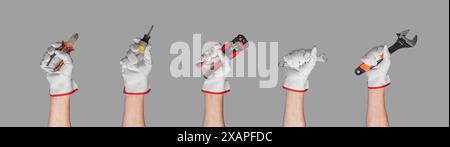 Variété d'outils à main, y compris des tournevis et des pinces. Essentiel pour les travaux de construction, de réparation et d'entretien. Isolé sur fond blanc, highl Banque D'Images