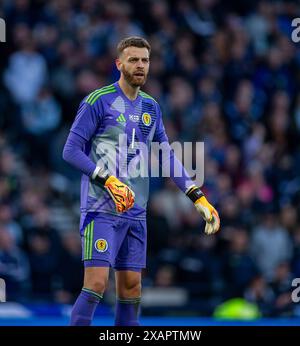 7 juin 2024 ; Hampden Park, Glasgow, Écosse : International Football Friendly, Écosse contre Finlande ; Goalie Angus Gunn d'Écosse Banque D'Images