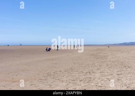 Plage de Sandymount à marée basse. Il y a des gens sur le sable qui profitent du soleil Banque D'Images