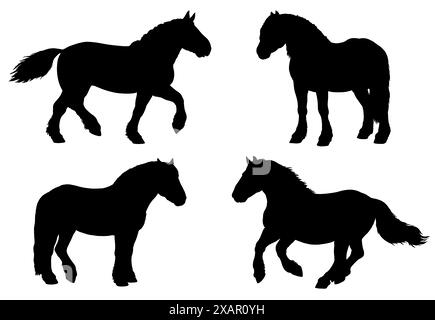 Illustration de dessin à la main avec le cheval de trait. Silhouette de chevaux lourds. Portrait de cheval. Banque D'Images