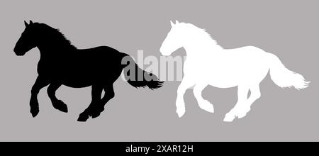 Illustration du cheval de trait galopant. Silhouette de chevaux lourds. Banque D'Images