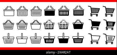 Set panier de magasin, panier, icône de sac, symbole d'achat et de vente. Vecteur de stock d'icône de signe de panier d'achat Illustration de Vecteur