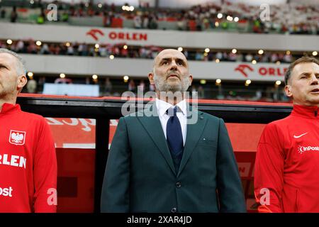 Michal Probierz, entraîneur de la Pologne vu lors des amitiés internationales entre la Pologne et l'Ukraine au PGE Narodowy. Score final ; Pologne 3:1 Ukraine. Banque D'Images