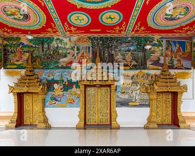 Détail architectural, Wat Inpeng ou Wat dans le temple de Paeng, Vientiane, Laos Banque D'Images